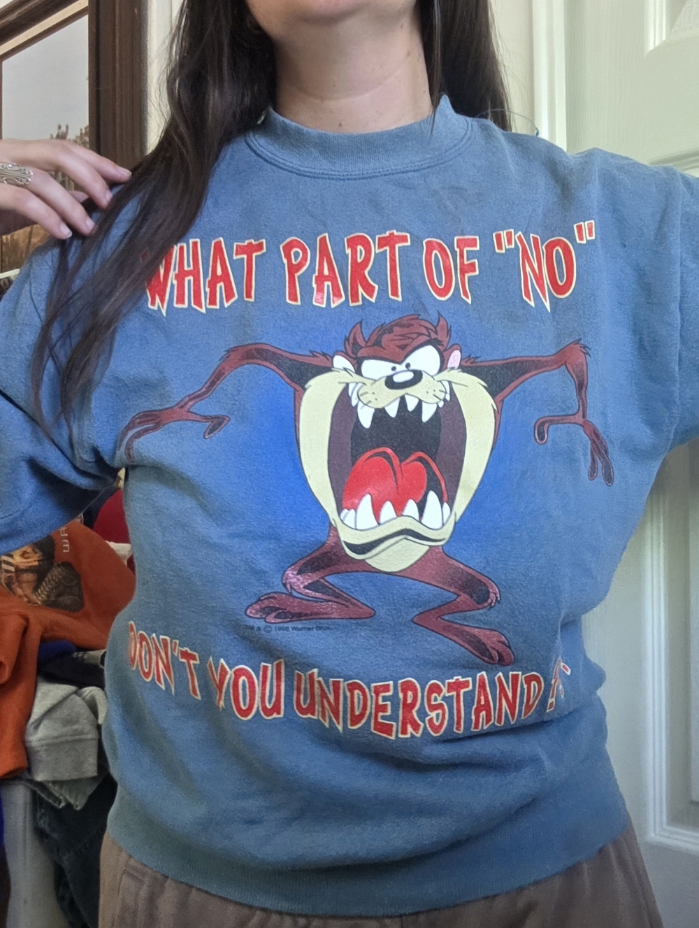 Vintage Taz Blue Crewneck Sweatshirt Tazmanian Devil Looney Tunes Medium
